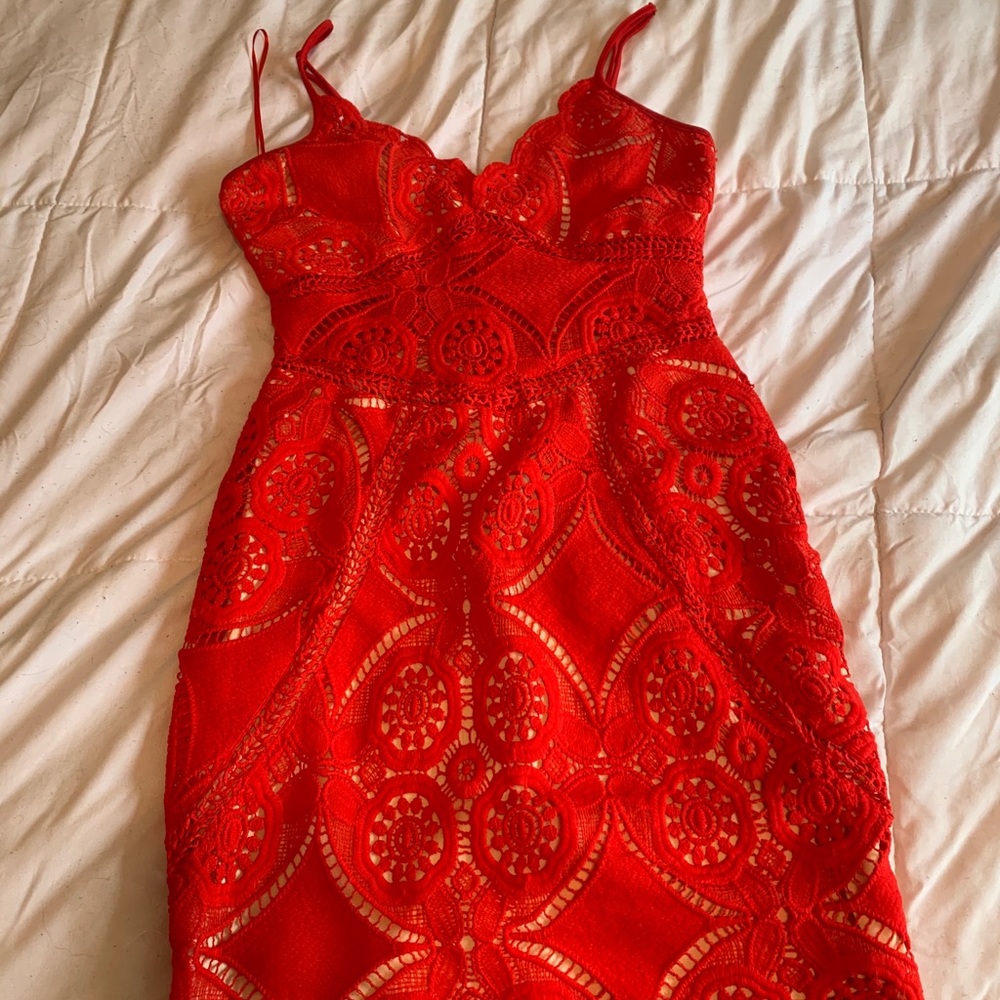 Red crochet dress